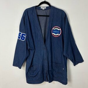 Rare Vtg Guess Women 90s Denim Shacket‎ Varsity Patches Streetwear Y2K Size M